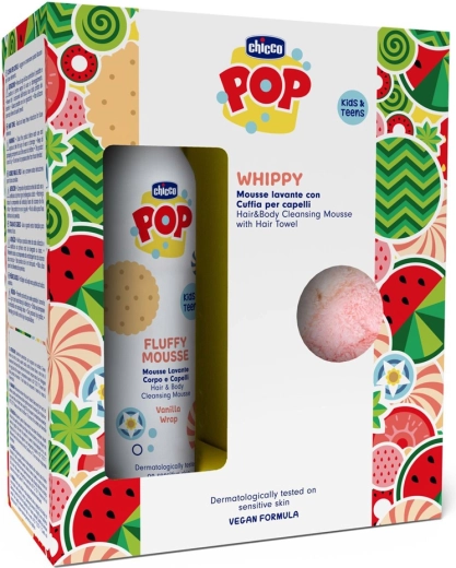 Chicco POP vanillilõhnaline vaht kehale ja juustele 2in1 koos juukseturban-rätikuga 200 ml