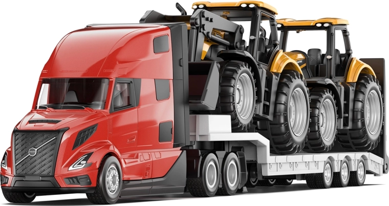 Siku Super veoauto Volvo VNL 860 haagise ja JCB traktoritega