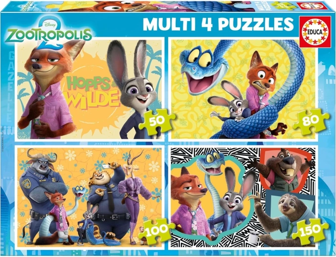 Educa puzzle Zootropolis 4v1 – laste progressiivne puslekomplekt (50, 80, 100 ja 150 tükki)