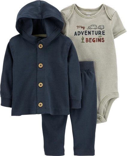 Carter’s kolmeosaline beebikomplekt Navy Adventure – lühikeste varrukatega bodi, kardigan ja dressipüksid