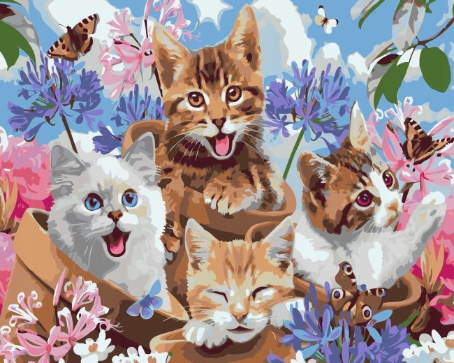 Norimpex Paint by Numbers Happy Cats in Flower Pots 40 × 50 cm