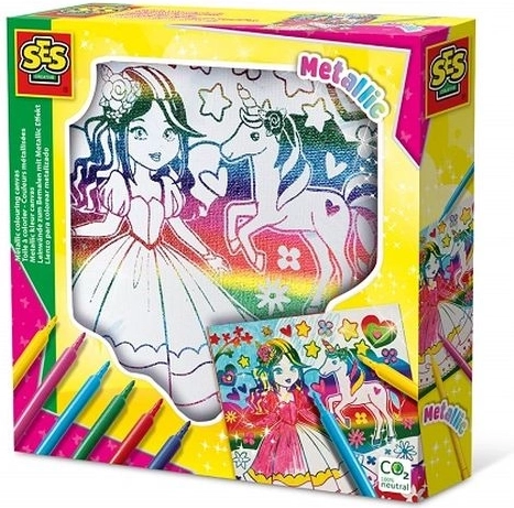 SES metallic coloring canvas – princess and unicorn