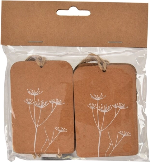 Paper name tags with botanical motif, white, 4 pcs