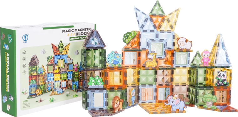 Magnetic building set for kids, 116 pieces with animals