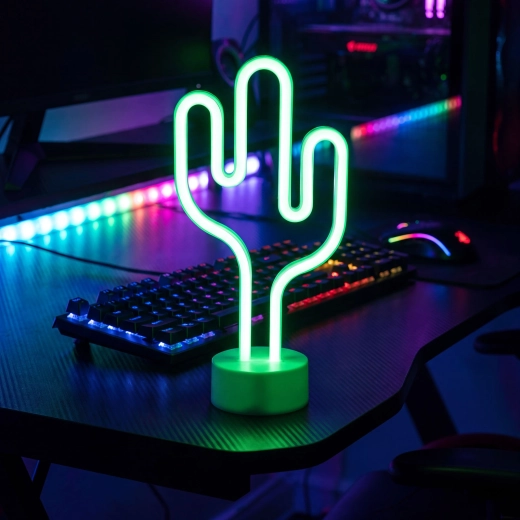 Neoon-LED-lamp rohelise kaktuse kujuga