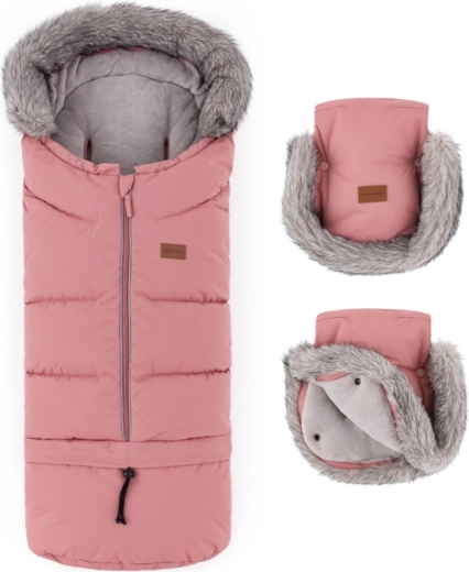 Petite&Mars talvekomplekt: soojakott Arctic 4v1 ja vankrikindad Furry old rose