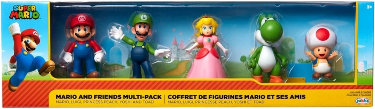 Super Mario figuurikomplekt – Mario, Luigi, Peach, Yoshi ja Toad (JAKKS Pacific)