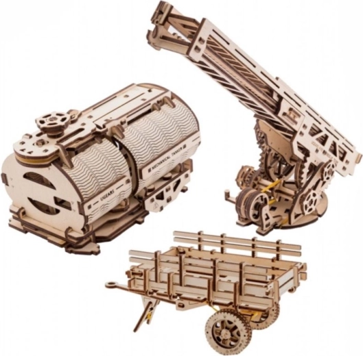 UGEARS lisatarvikud UGM-11 veokile – tuletõrjeredel, haagise kast ja tsistern (3D puidust mehaanilised moodulid)