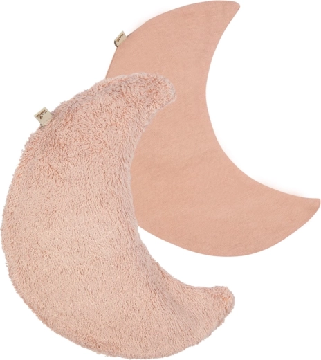 Timboo relaxing warming pillow in the shape of a moon moon misty rose