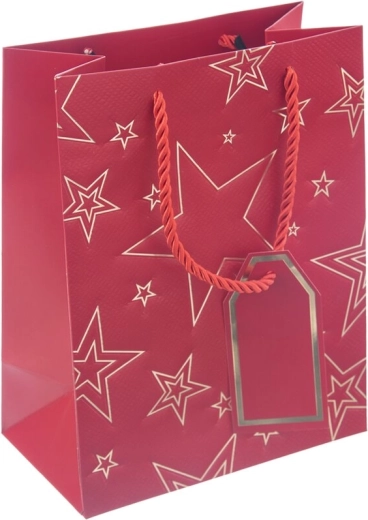 Gift paper bag with star pattern, red 18 × 10 × 23 cm