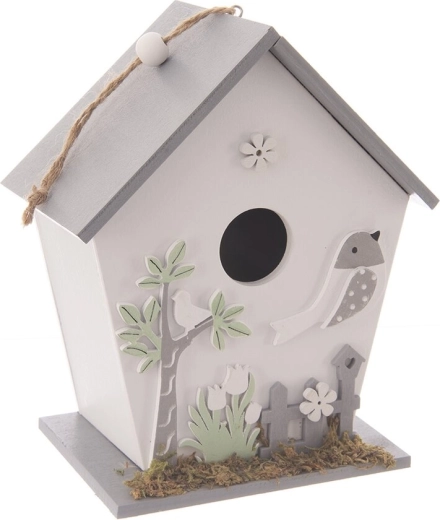 Valge puidust linnumaja 15 × 9 × 17 cm
