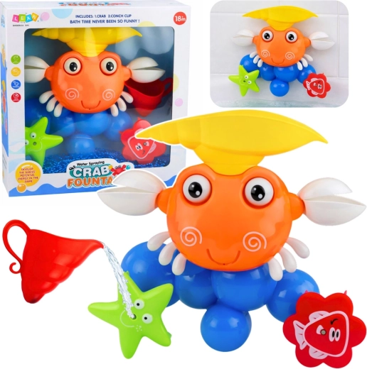 Bath toy crab with fountain and suction cups