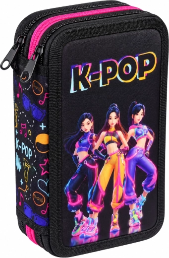 Three-Tier Fully Equipped School Pencil Case K-Pop Demon Hunters Huntrix, Black