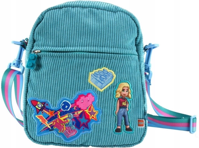 LEGO Friends türkiissinine üle õla kott triigitavate aplikatsioonidega