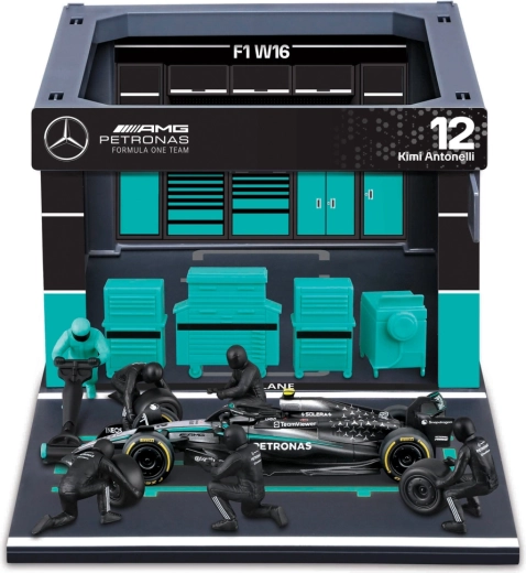 Bburago Formula Racing F1 Pit Pass komplekt Mercedes-AMG Petronas W16 2025 Kimi Antonelli 1:43