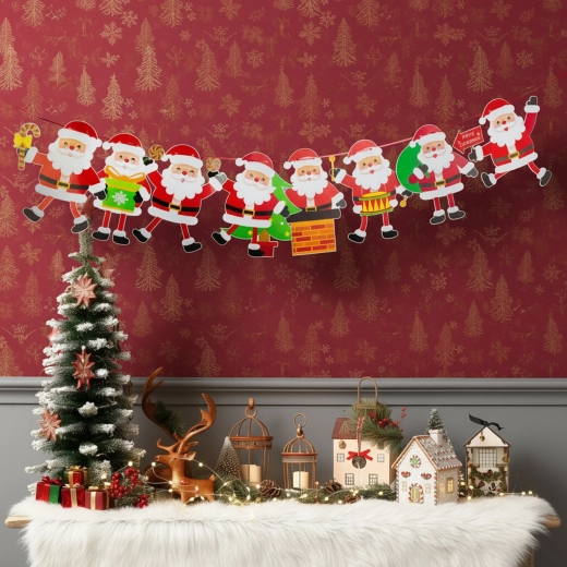 Christmas paper garland with 8 Santa Claus figures, 3.5 m