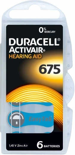 Kuuldeaparaatide patareid DURACELL Activair 675, 6 tk