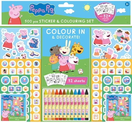 Kleebistekomplekt värvimisraamatu ja vahakriitidega Põrsas Peppa (500 tk)