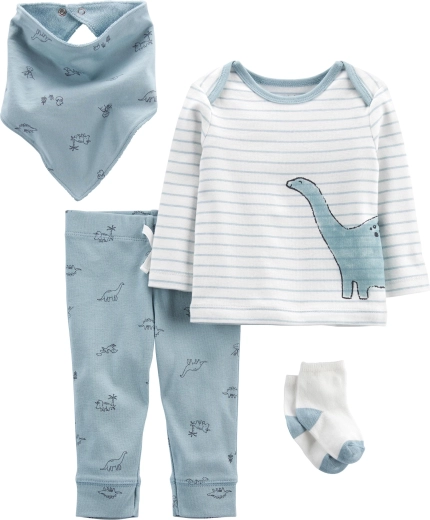Carter's 4-osaline poiste komplekt Blue Dino – pikkade varrukatega särk, dressipüksid, sokid ja pudipõll
