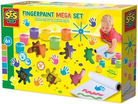 SES Creative mega sõrmevärvide komplekt 6 värviga (110 ml) ja 2 m paberirulliga