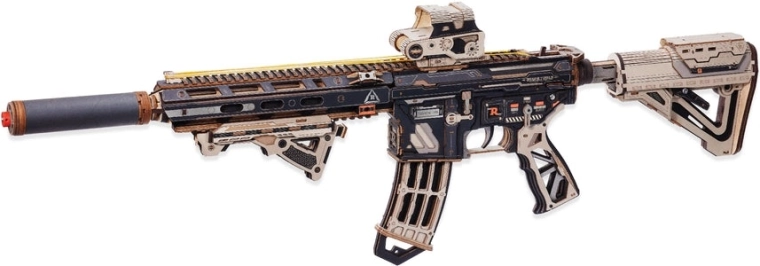 RoboTime ROKR 3D puidust kokkupandav kummipaelu tulistav püss M416 Carbine