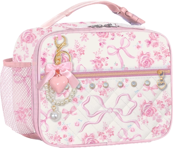 Kids insulated lunch bag blue roses with keychain - 1 piece