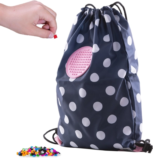 Pixie Crew blue drawstring backpack with white polka dots