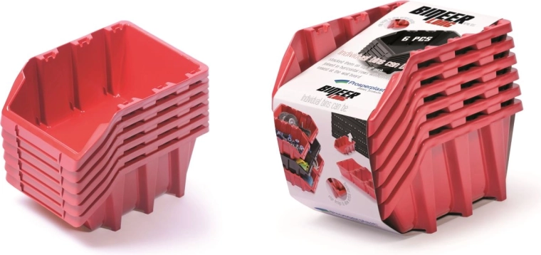 Set of Bineer Long storage boxes, 6 pcs, red