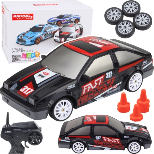 RC drift car 1:24 with interchangeable wheels, black