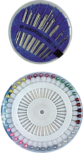 Set of needles and pearl-head pins