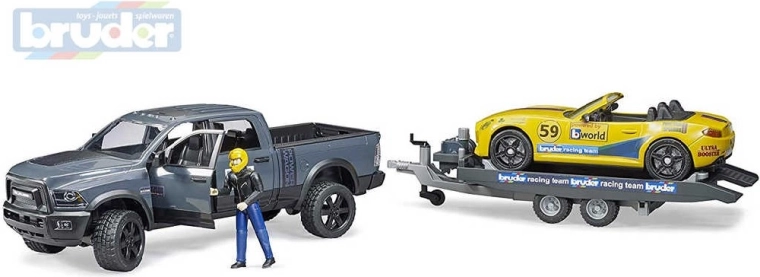 Bruder maastiku-pick-up RAM haagise, sportauto ja figuuriga