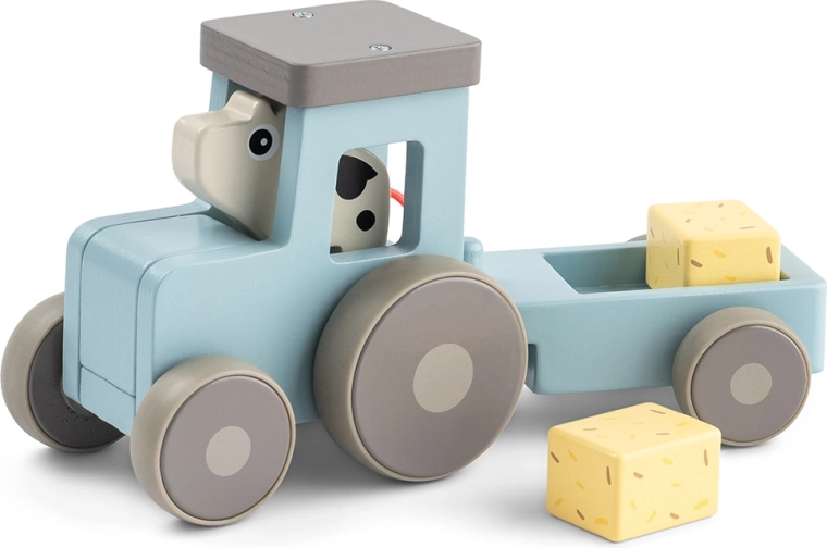 Done by Deer wooden tractor with Dotti the cow, blue