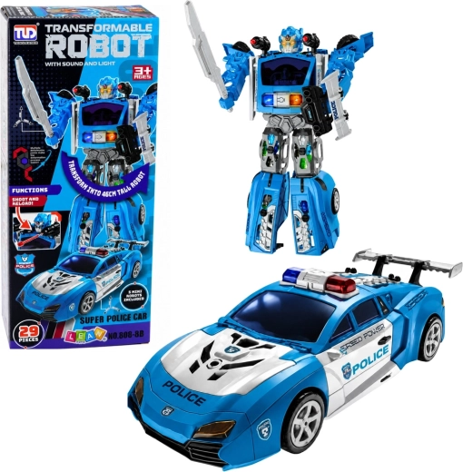 Politseirobot 2-ühes sportliku politseiautoga, tuled, helid ja laskur – 29 osa