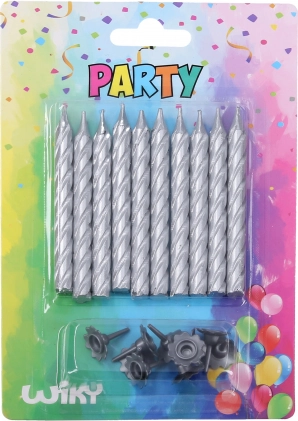 Küünalde ja aluste komplekt, hõbedane, 10 + 10 tk