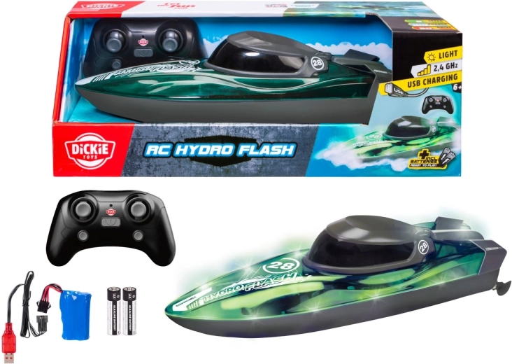 Kaugjuhitav Dickie Toys RC Hydro Flash paat valgustusega, 29 cm