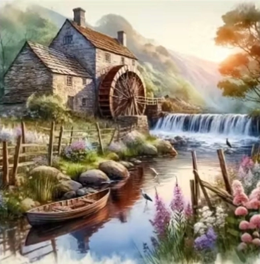 Norimpex teemantmaalimine – veski jõel paadiga 30 × 40 cm