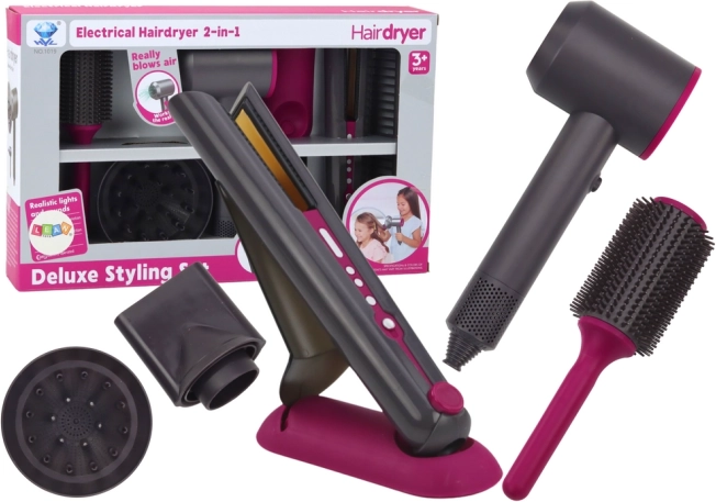 Laste juuksurikomplekt fööni ja juuksetangidega