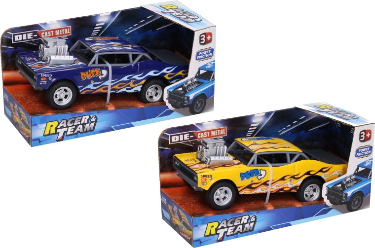 Metallist võidusõiduauto leekidega 21 cm – 1 tk