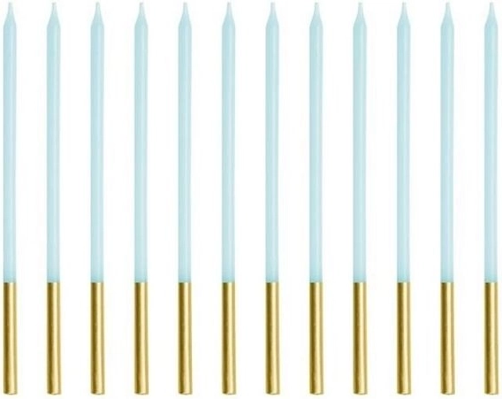 Pikad sünnipäevaküünlad helesinised kuldse viimistlusega 14 cm - 1 tk