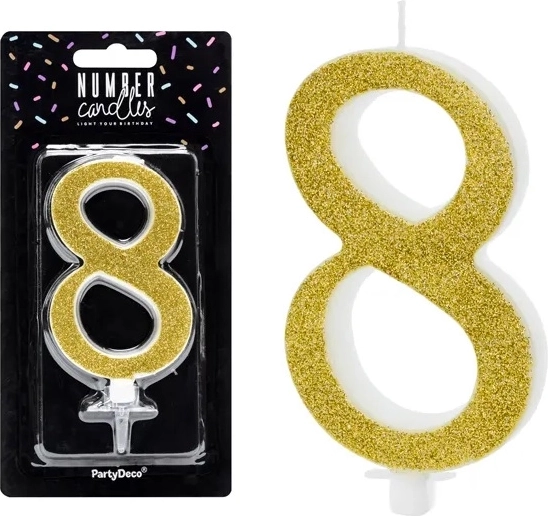 Gold birthday cake candle number 8 - 1 piece