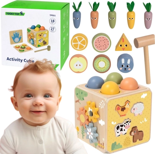 Tooky Toy puidust hariv aktiivkuubik 5-ühes
