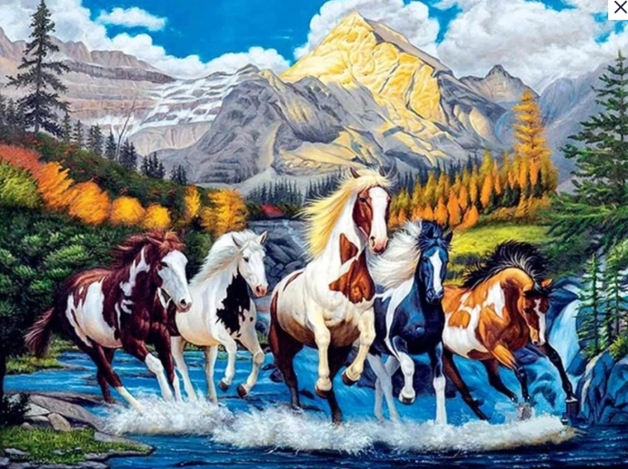 Teemantmaal – kirjud hobused 30 × 40 cm