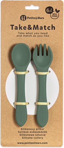 Petite&Mars silikoonist söögiriistad take&match misty green 6m+