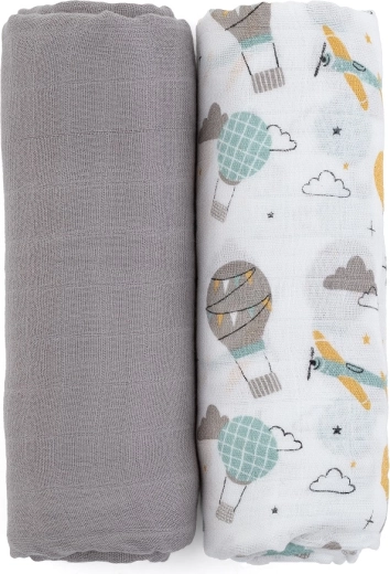 Petite&Mars bambusest musliintekk 2 tk misty grey planes 120 × 120 cm