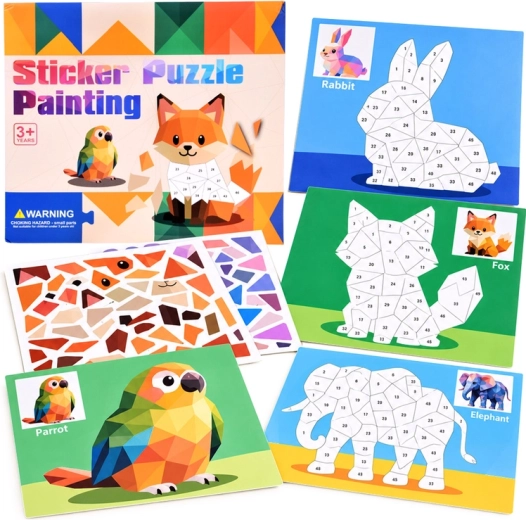 Number Mosaic with Animal Stickers – 8 Pictures
