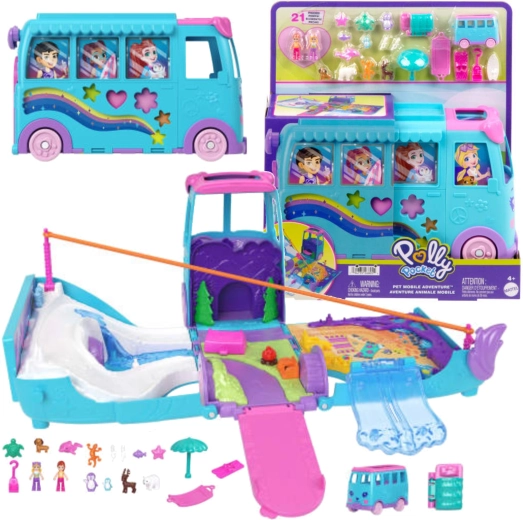 Polly Pocket travel adventure vehicle with 2 dolls and accessories