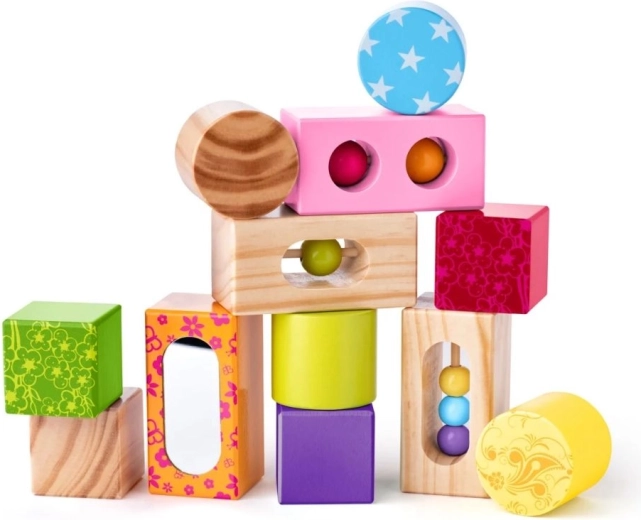 Woody wooden baby blocks with beads and a mirror