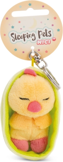 Pehme võtmehoidja NICI Sleeping Pets – magav tibu helerohelises kotikeses, 12 cm