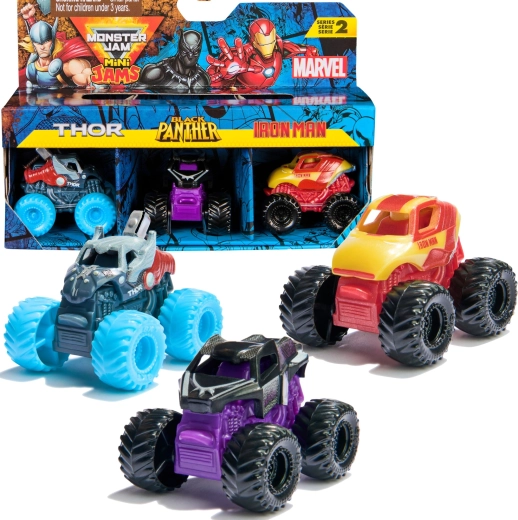 Mini Jams Monster Truck Set MARVEL Thor, Black Panther and Iron Man 1:87