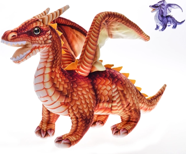 Pehme draakon 42 cm – seisev, oranž või lilla